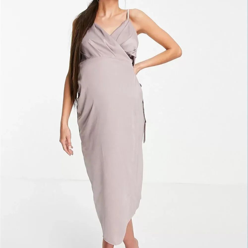 Little Mistress Maternity satin wrap midi dress